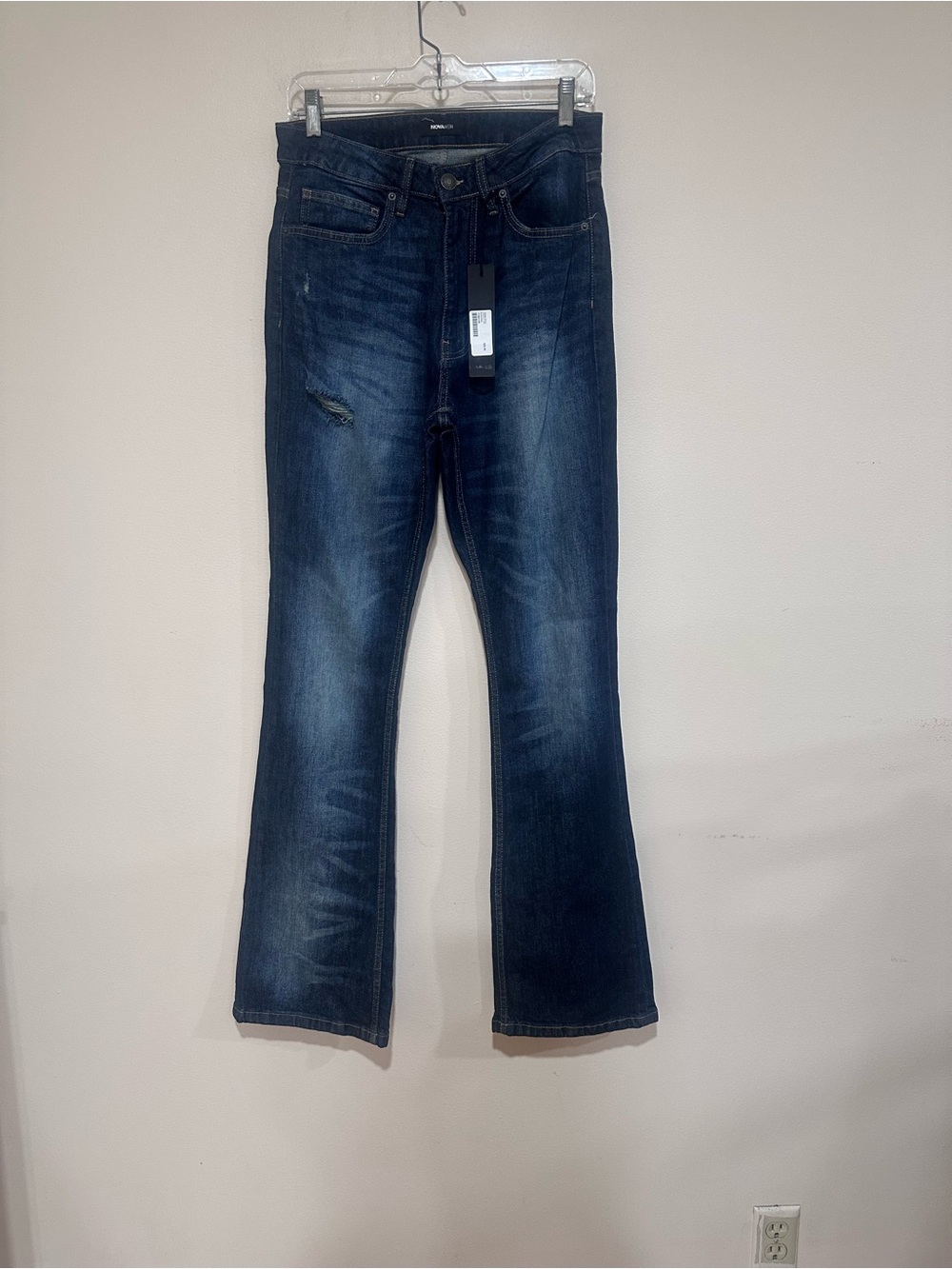 Fashion nova men Dark Wash Bootcut Jeans - Distressed Detail. Size 30  NWT